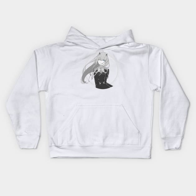 Zero Two Black & White Kids Hoodie by Kewty